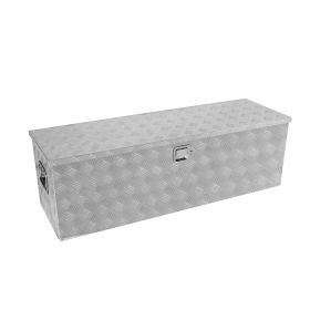48 Inch Heavy Duty Silver Aluminum Stripes Plated Tool long Box Pick Up Truck Bed RV Trailer Toolbox Storage Organizer