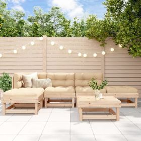 6 Piece Patio Lounge Set with Cushions Solid Wood (Color: Brown)