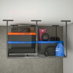 Overhead Garage Storage Rack Heavy Duty Metal Garage Ceiling Storage Racks (Color: Black, size: 4x6ft)