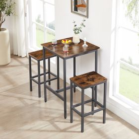 Bar Table Set, Square Bar Table with 2 Bar Chairs, Industrial Style Bar Chairs for Kitchen Breakfast Table, Bar, Living Room, Banquet Hall (Color: Rustic Brown)
